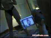 Young teen brandy strips and blows a geezer 